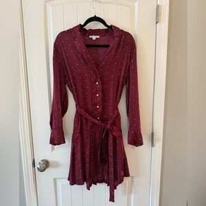 Chic Long Sleeve Burgundy Dress with Polka Dots